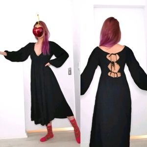 Lolita Black babydoll long sleeve V neck dress